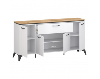 Štvordverová komoda so zásuvkou Velis 4D1S - biela / dub evoke