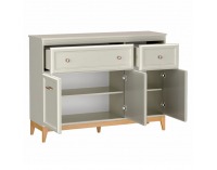 Trojdverová komoda so zásuvkami Vendy W-1 - kašmír krémová / dub