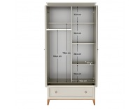 Dvojdverová šatníková skriňa so zásuvkou Vendy W-10 - kašmír krémová / dub