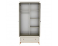 Dvojdverová šatníková skriňa so zásuvkou Vendy W-10 - kašmír krémová / dub