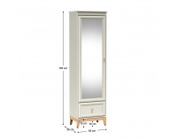 Jednodverová šatníková skriňa so zrkadlom Vendy W-18 - kašmír krémová / dub