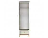 Jednodverová šatníková skriňa so zrkadlom Vendy W-18 - kašmír krémová / dub