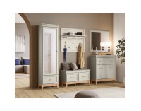 Jednodverová šatníková skriňa so zrkadlom Vendy W-18 - kašmír krémová / dub