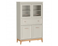 Štvordverová vitrína Vendy W-5 - kašmír krémová / dub