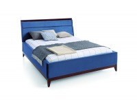 Posteľový rám Via VI-1 160 - tmavomodrá (Velvet-B1 261) / mahagón vysoký lesk