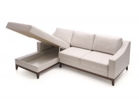 Rohová sedačka s rozkladom a úložným priestorom Via VI L - biela (Linea-A7 08) / mahagón vysoký lesk