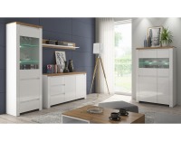 Vitrína Vilgo 1D1W1S - biely lesk / dub wotan