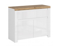Dvojdverová komoda so zásuvkou Vilgo 2D1S - biely lesk / dub wotan