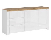 Dvojdverová komoda so zásuvkami Vilgo 2D3S - biely lesk / dub wotan