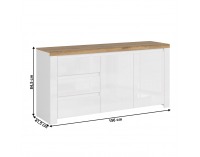 Dvojdverová komoda so zásuvkami Vilgo 2D3S - biely lesk / dub wotan