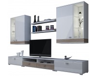 Obývacia stena Augsburg - dub sonoma / biely mat / biely vysoký lesk