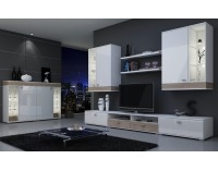 Obývacia stena Augsburg - dub sonoma / biely mat / biely vysoký lesk