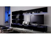 Obývacia stena Dortmund - čierny mat / čierny vysoký lesk