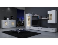 Dvojdverová komoda Berlin / Hamburg - dub sonoma / biely mat / biely vysoký lesk