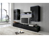 Obývacia stena Kiel - čierny mat / čierny vysoký lesk