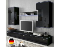 Obývacia stena Kiel - čierny mat / čierny vysoký lesk