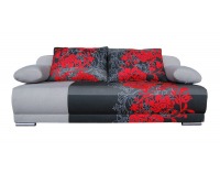 Rozkladacia pohovka s úložným priestorom Zico - bavlna kvety červené / suedine sivý